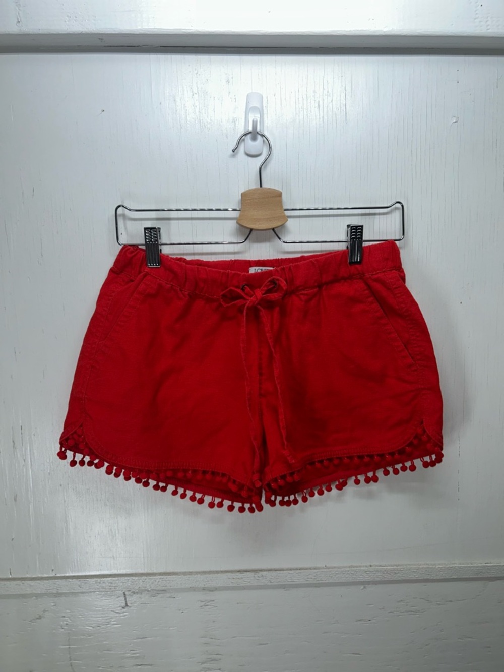 J. Crew Red High-Waist Pom-Pom Trim Shorts